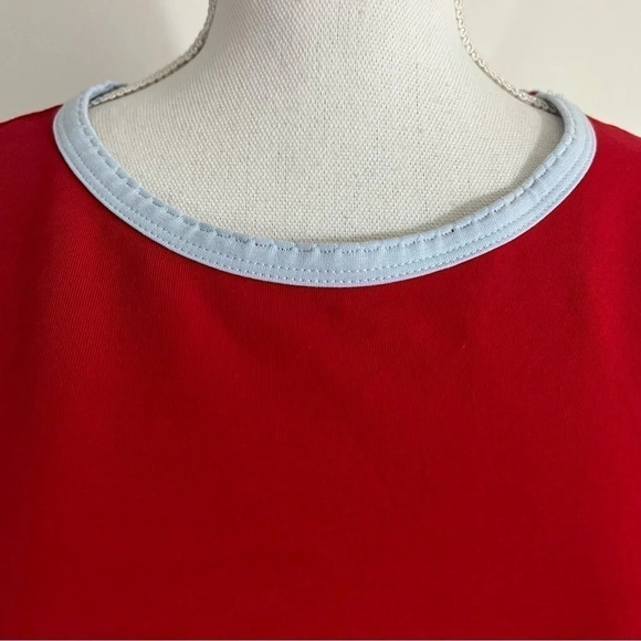 Lands End Red Long Sleeve T Shirt Womens Size Small Gray Trim Pullover Casual - Picture 5 of 6